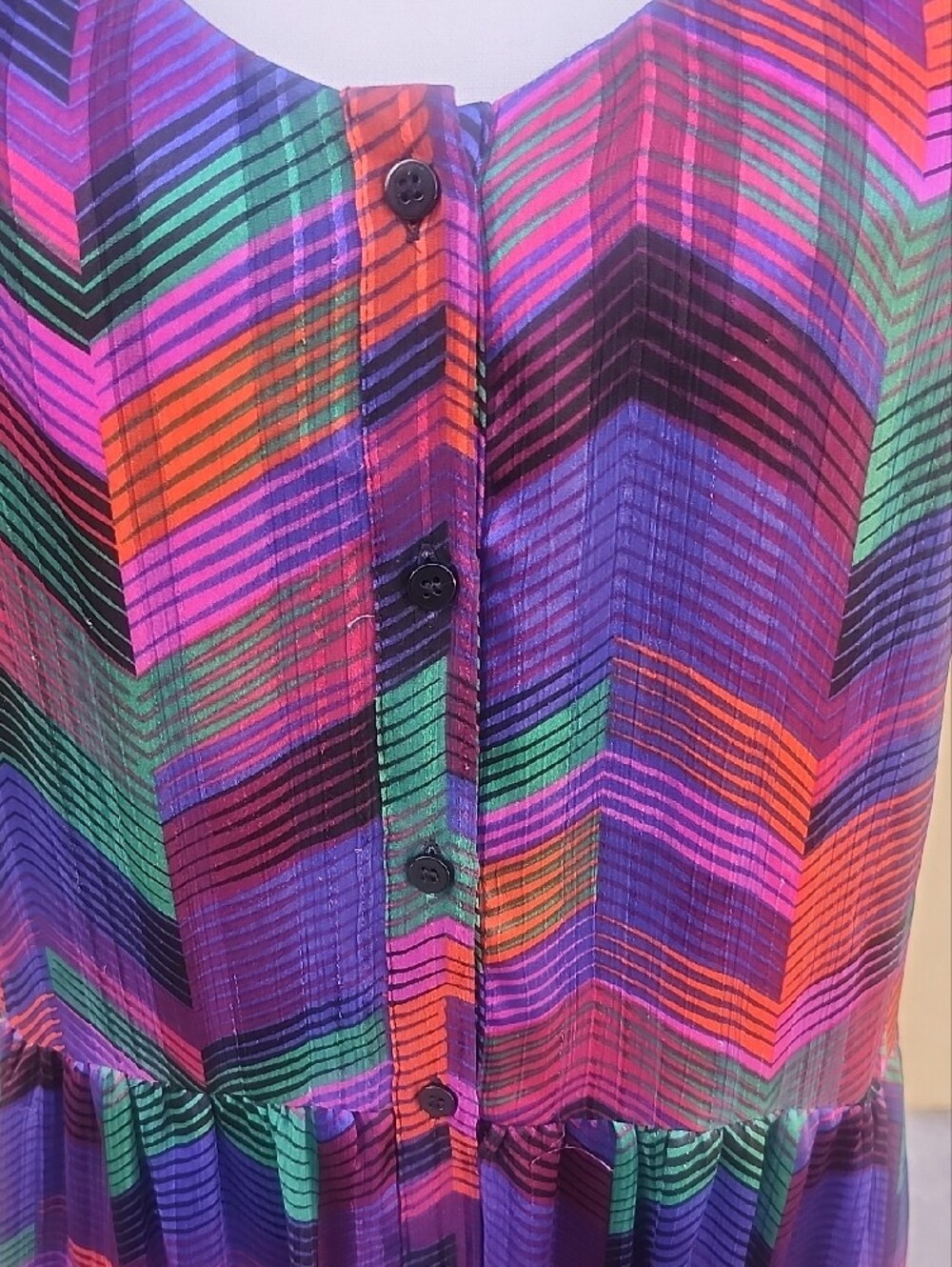 ba&sh Purple Multicolor Chevron Button-Front Mini Dress - Picture 8 of 10